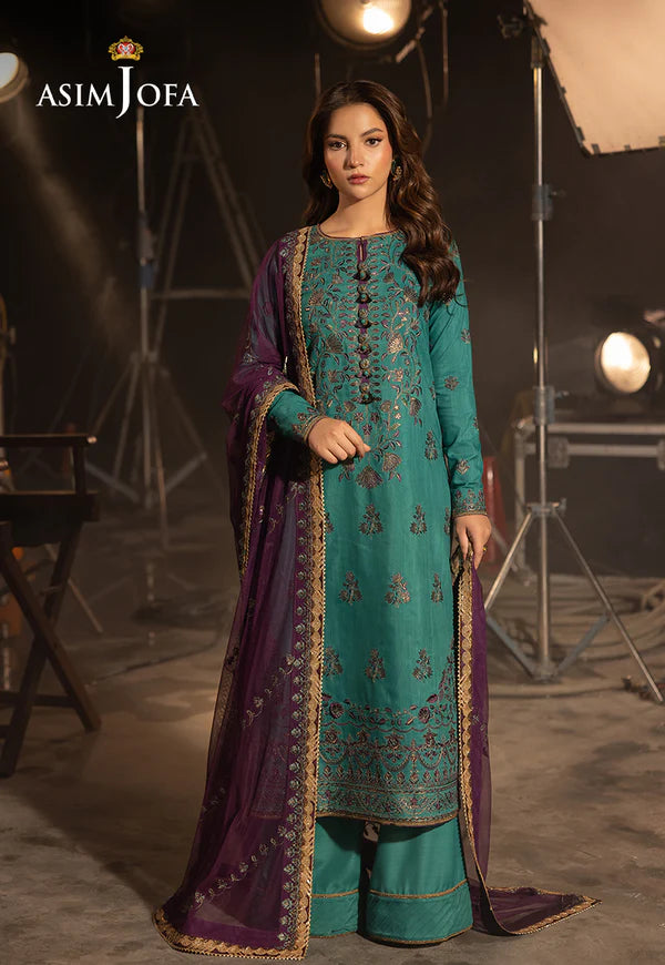 AJFO-08 EMBROIDERED SILK UNSTITCHED 3 PCS